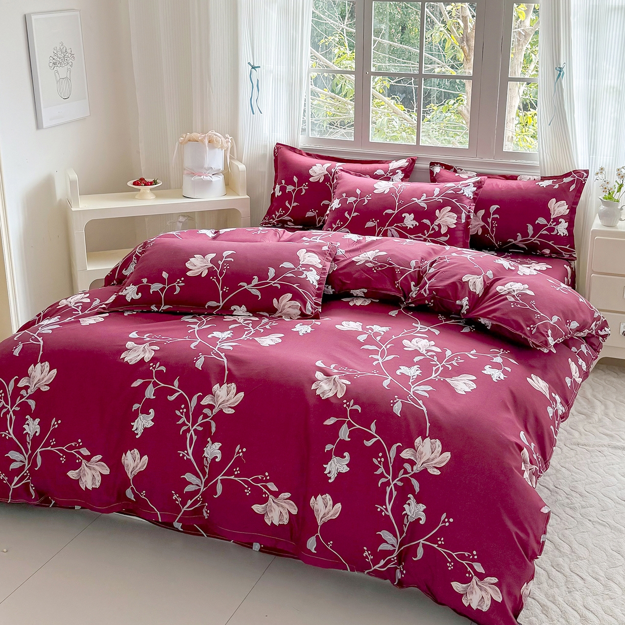 91家纺网 家纺一手货源 找家纺 梵巢家纺 2026新款芦荟棉四件套和单品印花四件套 床笠款四件套 花开富贵