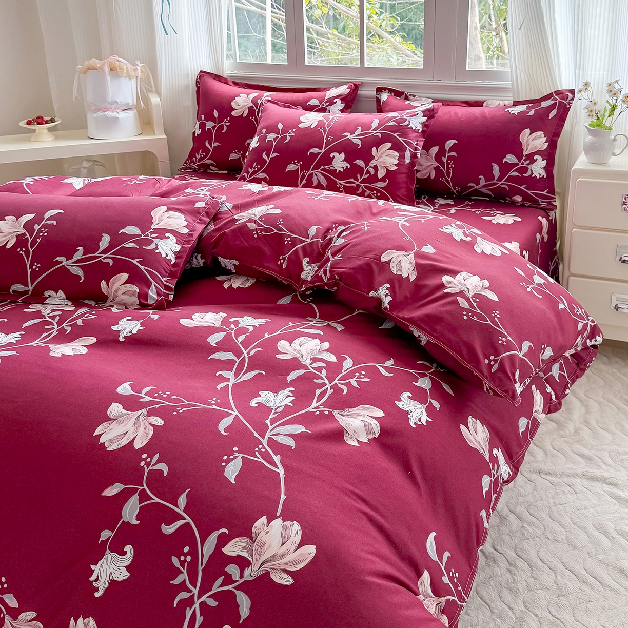 91家纺网 家纺一手货源 找家纺 梵巢家纺 2026新款芦荟棉四件套和单品印花四件套 床笠款四件套 花开富贵