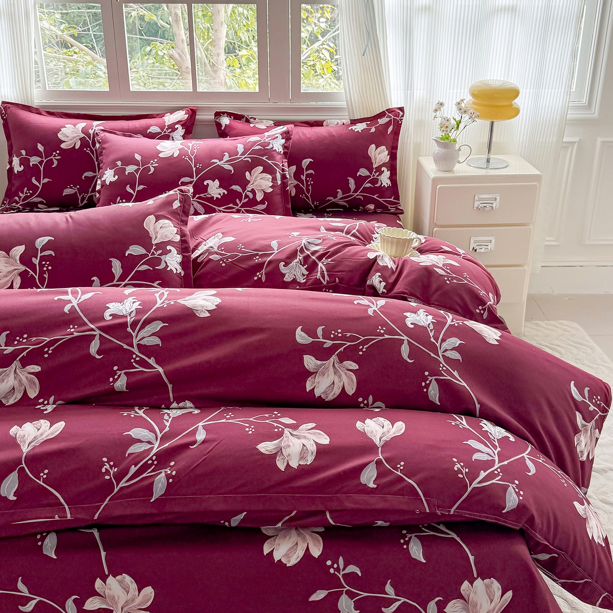 91家纺网 家纺一手货源 找家纺 梵巢家纺 2026新款芦荟棉四件套和单品印花四件套 床笠款四件套 花开富贵