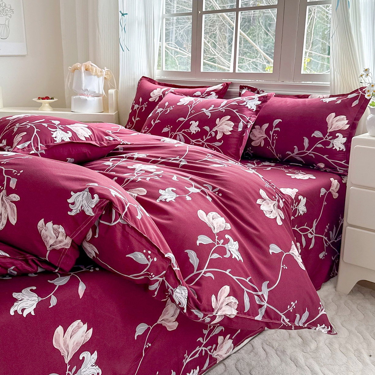 91家纺网 家纺一手货源 找家纺 梵巢家纺 2026新款芦荟棉四件套和单品印花四件套 床笠款四件套 花开富贵