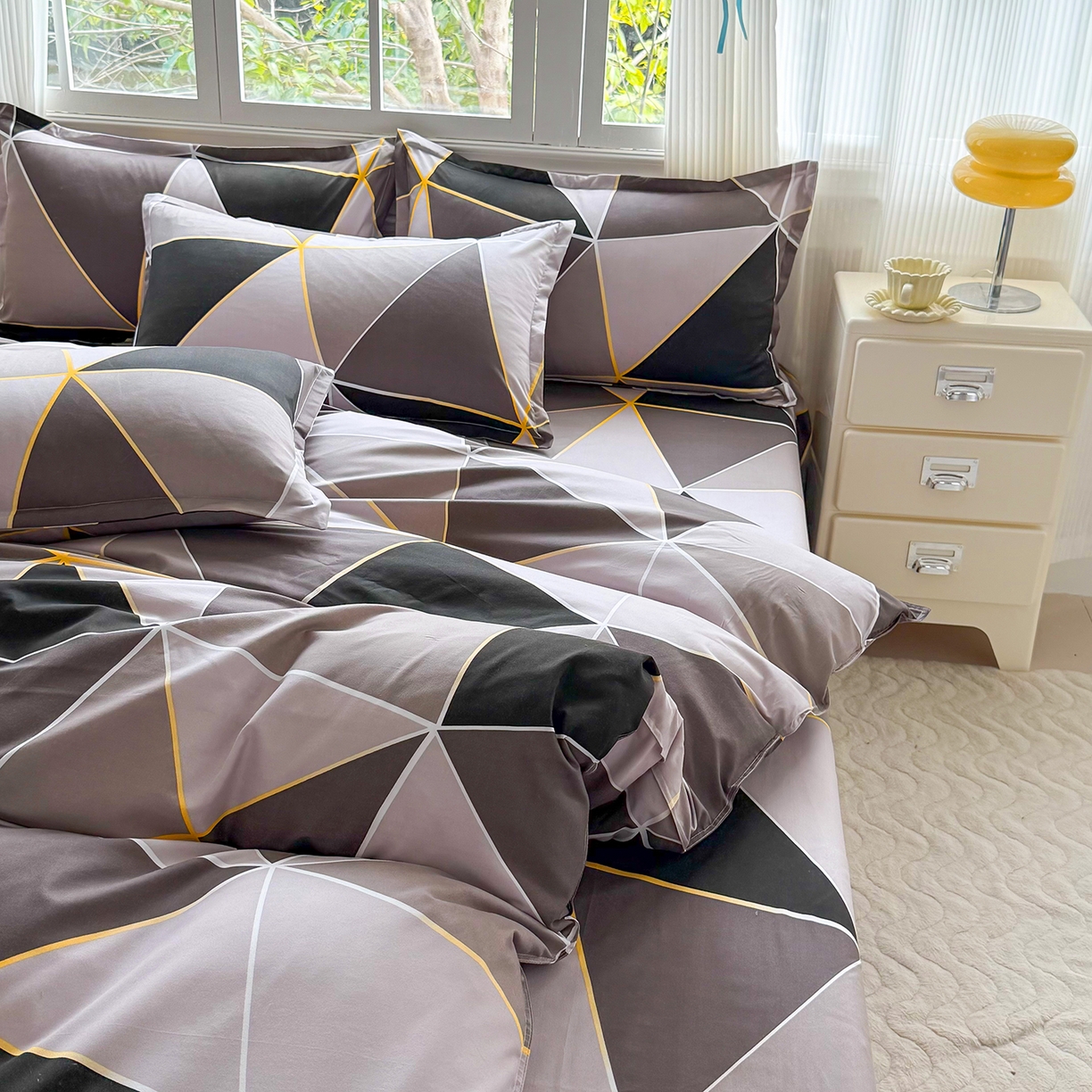 91家纺网 家纺一手货源 找家纺 梵巢家纺 2026新款芦荟棉四件套和单品印花四件套 床笠款四件套 钻石格