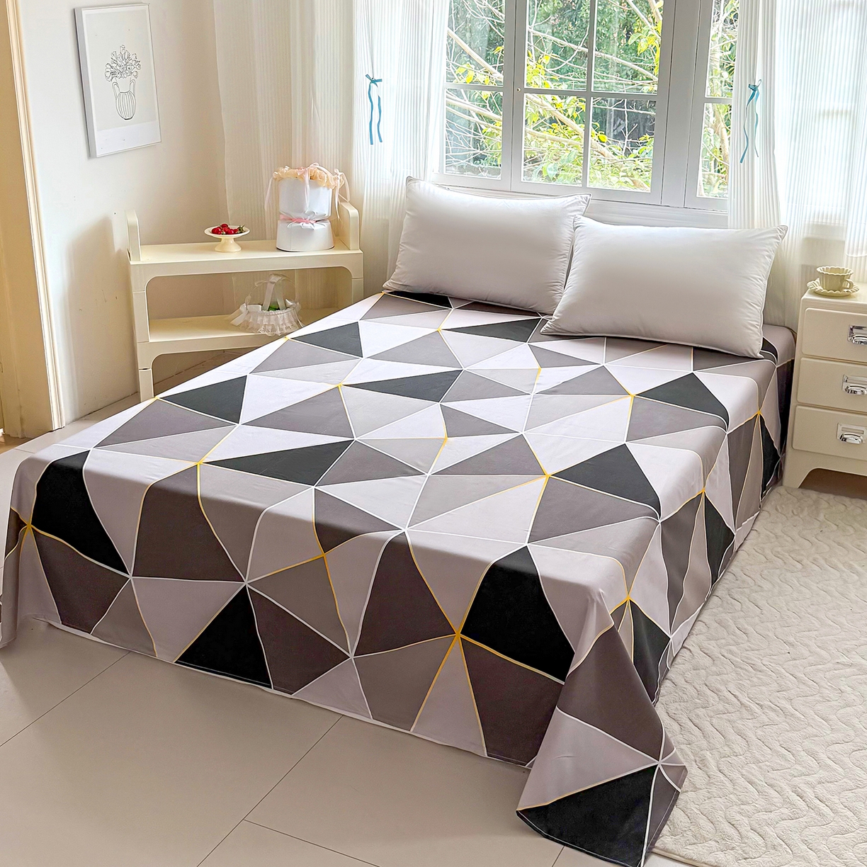 91家纺网 家纺一手货源 找家纺 梵巢家纺 2026新款芦荟棉四件套和单品印花四件套 床笠款四件套 钻石格