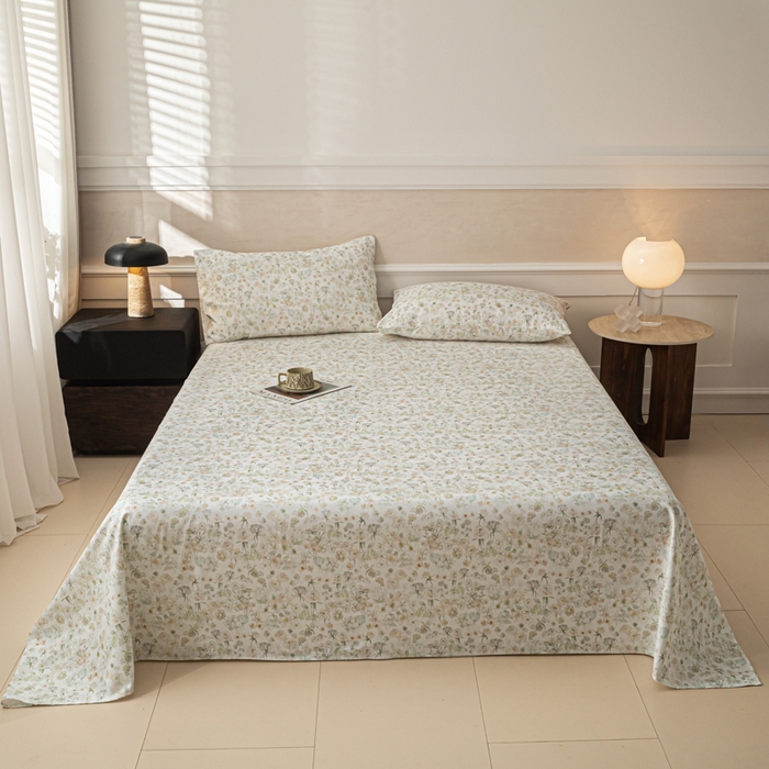 91家纺网 家纺一手货源 找家纺 爱彼家纺 2026新款纯棉提花A类新款老粗布夏季凉席单床单床单三件套-提花系列一 全棉提花-05奶白小碎花