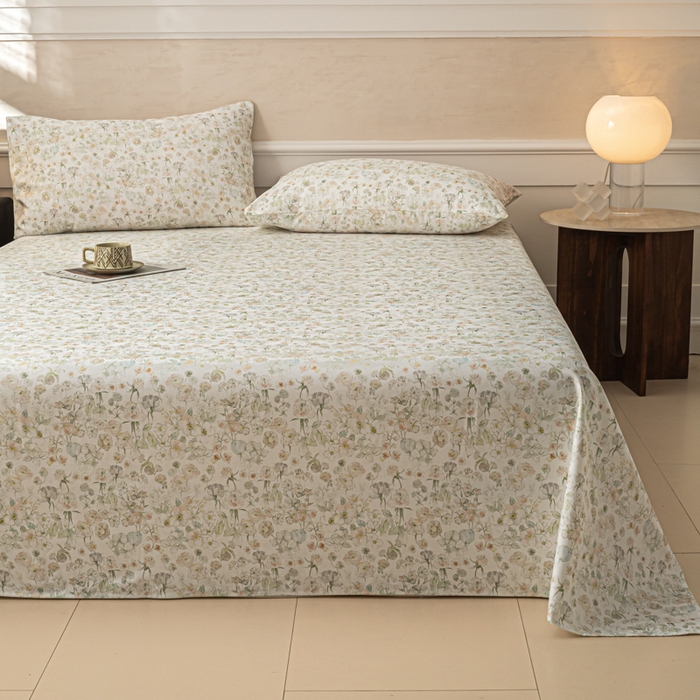 91家纺网 家纺一手货源 找家纺 爱彼家纺 2026新款纯棉提花A类新款老粗布夏季凉席单床单床单三件套-提花系列一 全棉提花-05奶白小碎花