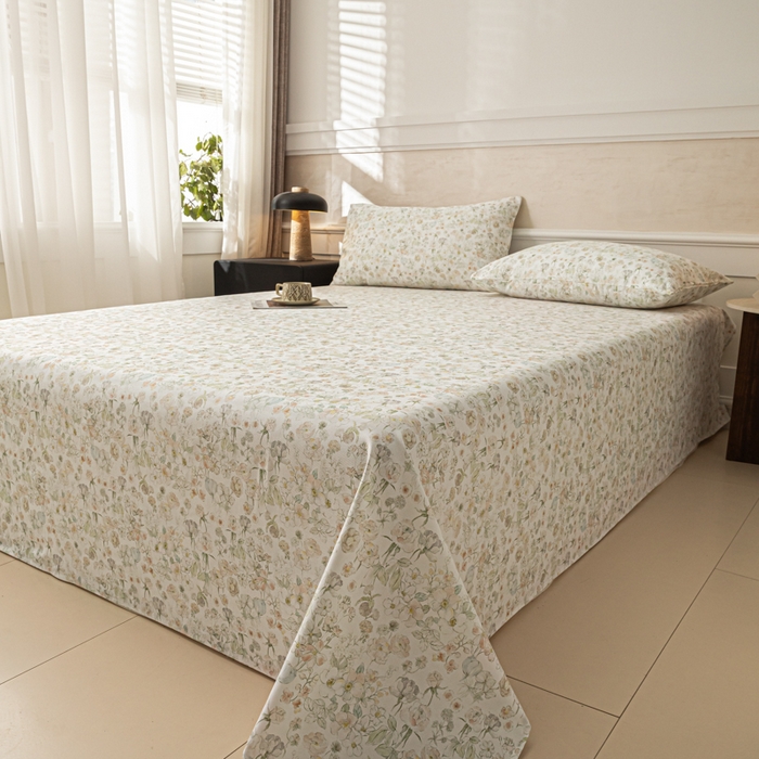 91家纺网 家纺一手货源 找家纺 爱彼家纺 2026新款纯棉提花A类新款老粗布夏季凉席单床单床单三件套-提花系列一 全棉提花-05奶白小碎花