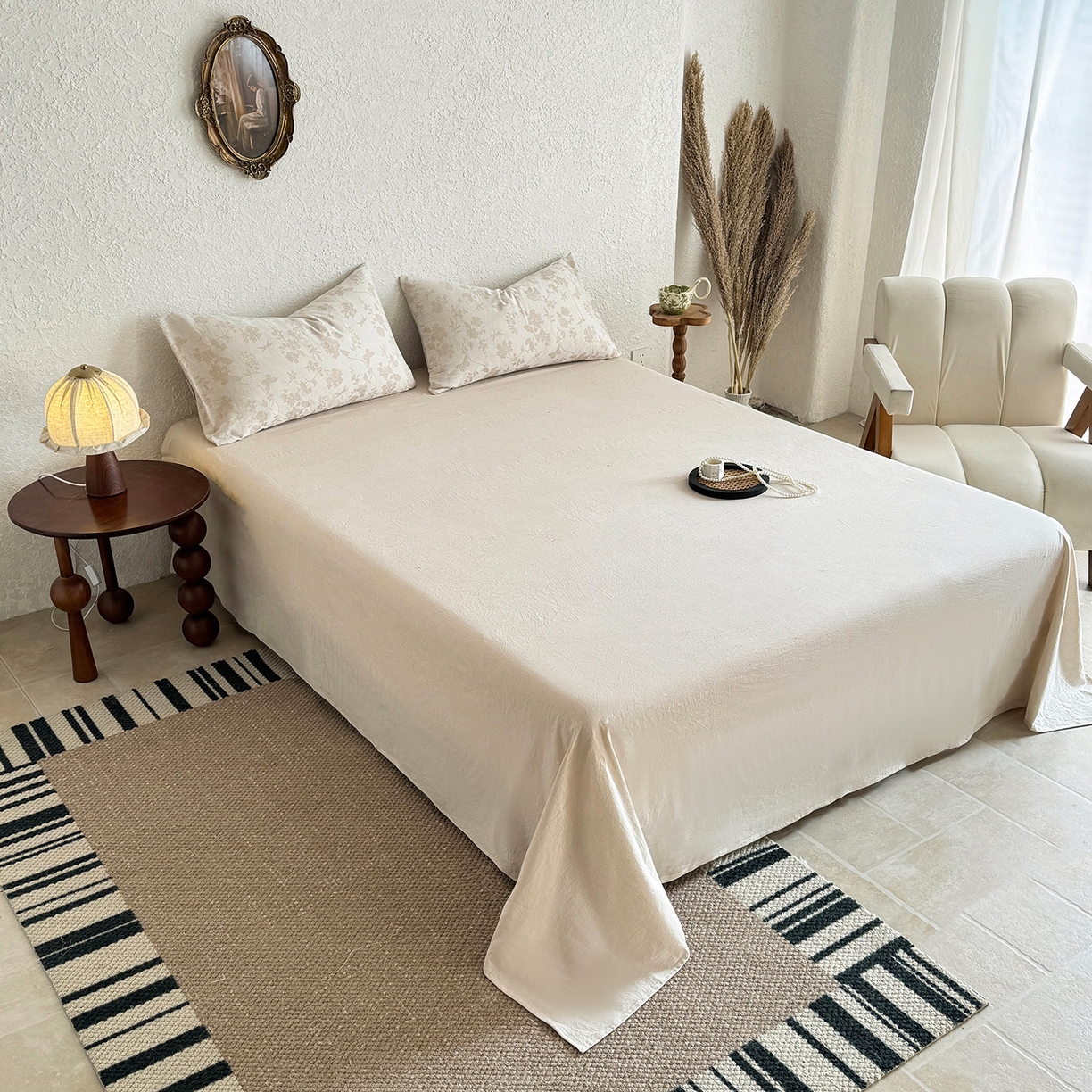 91家纺网 家纺一手货源 找家纺 薇玛仕 2026春夏新款全棉色织水洗棉三层纱夏被新疆棉花夏凉被四件套里外全棉 包过检 浅杏絮语