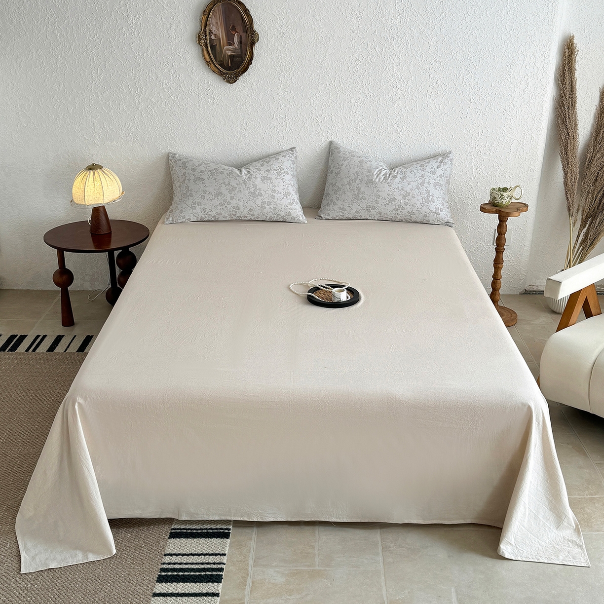 91家纺网 家纺一手货源 找家纺 薇玛仕 2026春夏新款全棉色织水洗棉三层纱夏被新疆棉花夏凉被四件套里外全棉 包过检 雾灰花影