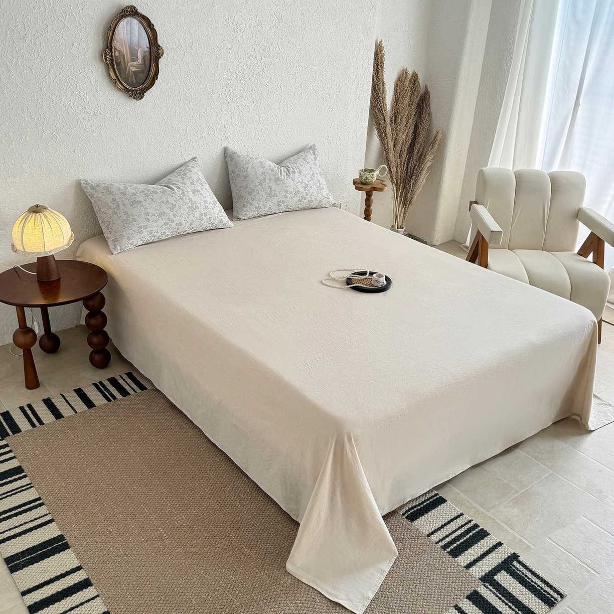 91家纺网 家纺一手货源 找家纺 薇玛仕 2026春夏新款全棉色织水洗棉三层纱夏被新疆棉花夏凉被四件套里外全棉 包过检 雾灰花影