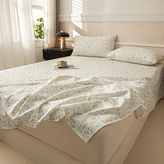 91家纺网 家纺一手货源 找家纺 爱彼家纺 2026新款纯棉提花A类新款老粗布夏季凉席单床单床单三件套-提花系列一 全棉提花-05奶白小碎花