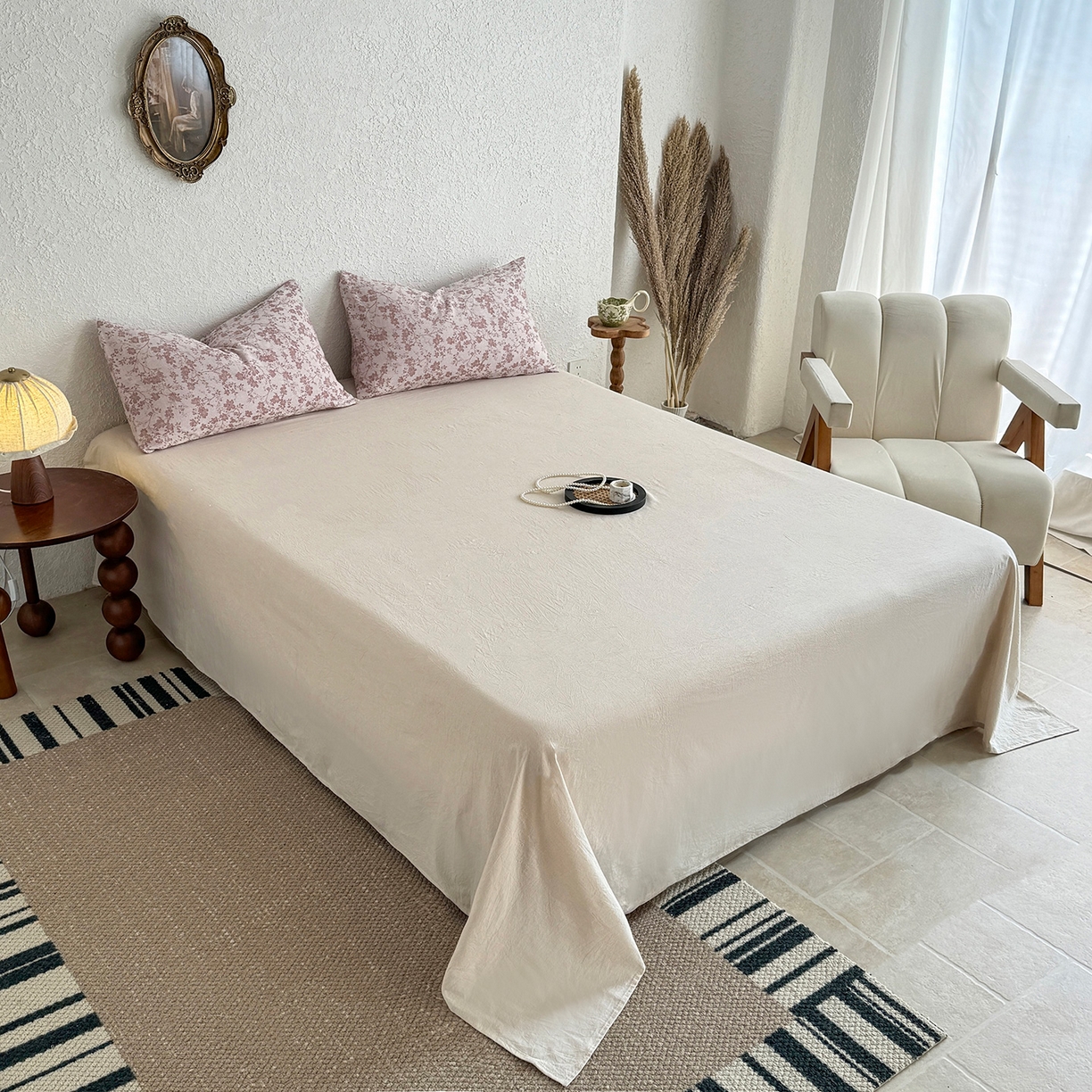 91家纺网 家纺一手货源 找家纺 薇玛仕 2026春夏新款全棉色织水洗棉三层纱夏被新疆棉花夏凉被四件套里外全棉 包过检 烟粉疏花