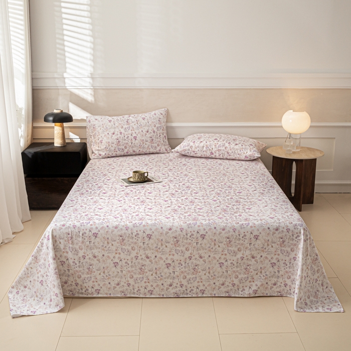 91家纺网 家纺一手货源 找家纺 爱彼家纺 2026新款纯棉提花A类新款老粗布夏季凉席单床单床单三件套-提花系列一 全棉提花-05柔紫花漾