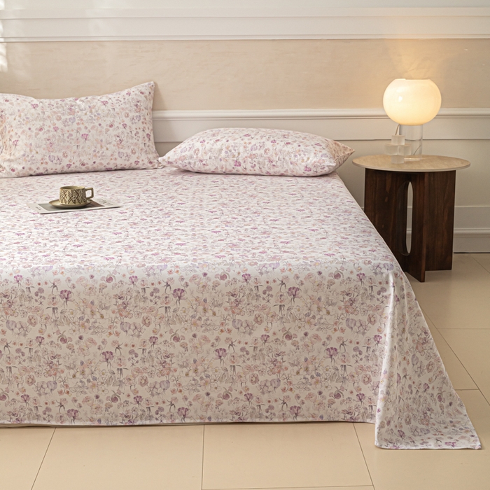 91家纺网 家纺一手货源 找家纺 爱彼家纺 2026新款纯棉提花A类新款老粗布夏季凉席单床单床单三件套-提花系列一 全棉提花-05柔紫花漾