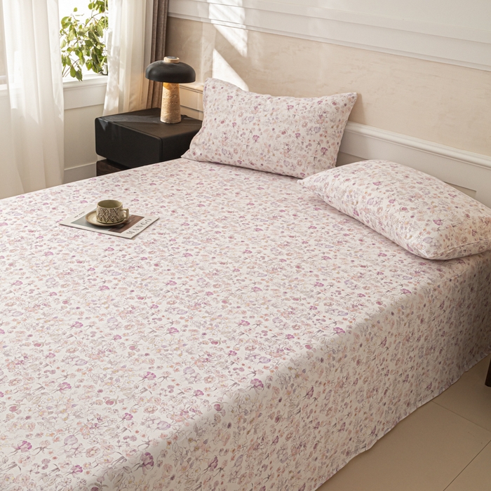 91家纺网 家纺一手货源 找家纺 爱彼家纺 2026新款纯棉提花A类新款老粗布夏季凉席单床单床单三件套-提花系列一 全棉提花-05柔紫花漾