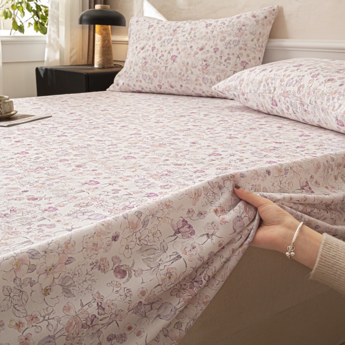 91家纺网 家纺一手货源 找家纺 爱彼家纺 2026新款纯棉提花A类新款老粗布夏季凉席单床单床单三件套-提花系列一 全棉提花-05柔紫花漾