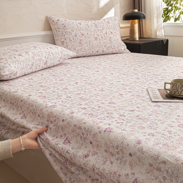 91家纺网 家纺一手货源 找家纺 爱彼家纺 2026新款纯棉提花A类新款老粗布夏季凉席单床单床单三件套-提花系列一 全棉提花-05柔紫花漾