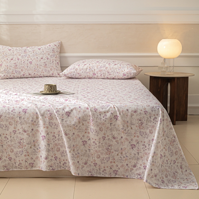 91家纺网 家纺一手货源 找家纺 爱彼家纺 2026新款纯棉提花A类新款老粗布夏季凉席单床单床单三件套-提花系列一 全棉提花-05柔紫花漾