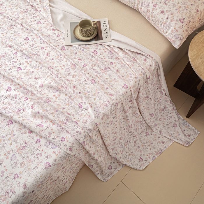 91家纺网 家纺一手货源 找家纺 爱彼家纺 2026新款纯棉提花A类新款老粗布夏季凉席单床单床单三件套-提花系列一 全棉提花-05柔紫花漾