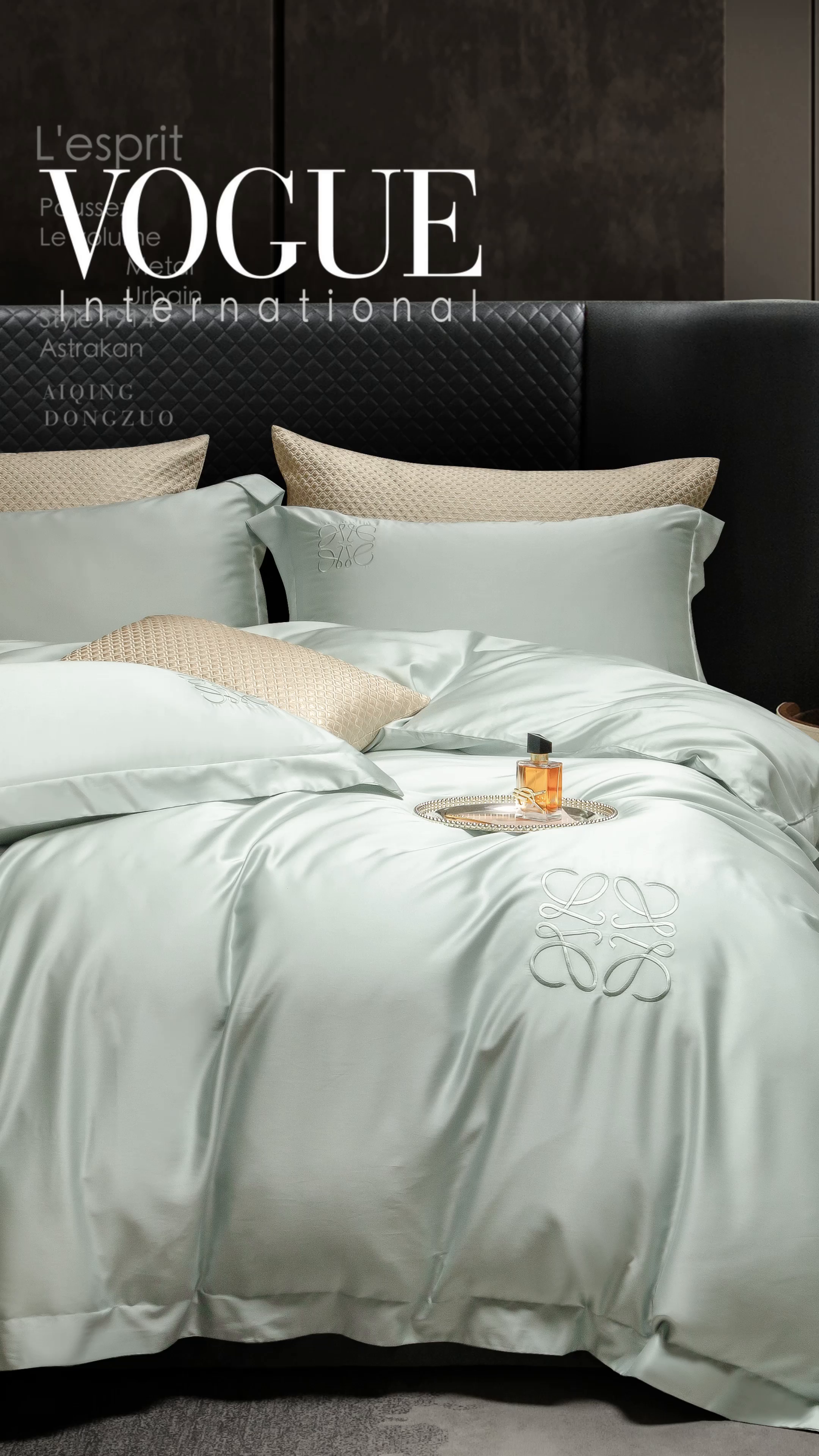 91家纺网 家纺一手货源 找家纺 莱豫家纺 2026春夏新款100s兰精天丝绣花四件套 罗意威水蓝