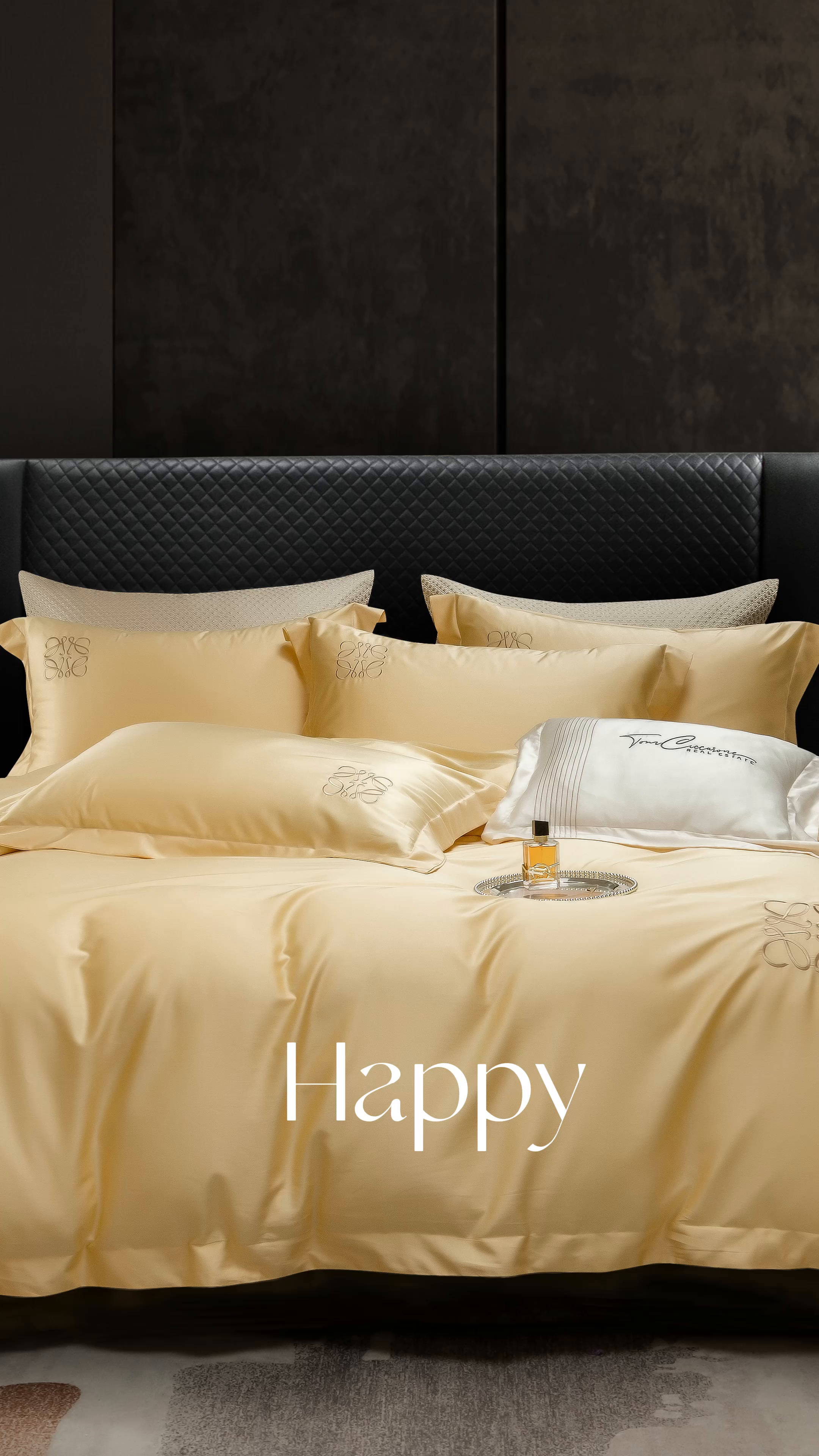 91家纺网 家纺一手货源 找家纺 莱豫家纺 2026春夏新款100s兰精天丝绣花四件套 罗意威黄