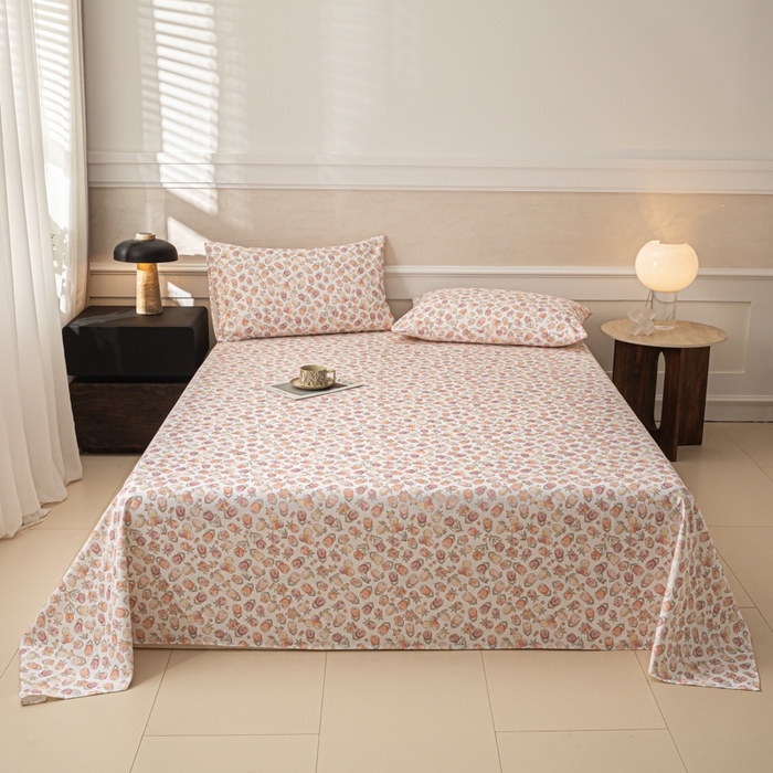 91家纺网 家纺一手货源 找家纺 爱彼家纺 2026新款纯棉提花A类新款老粗布夏季凉席单床单床单三件套-提花系列一 全棉提花-07蜜柚暖粉