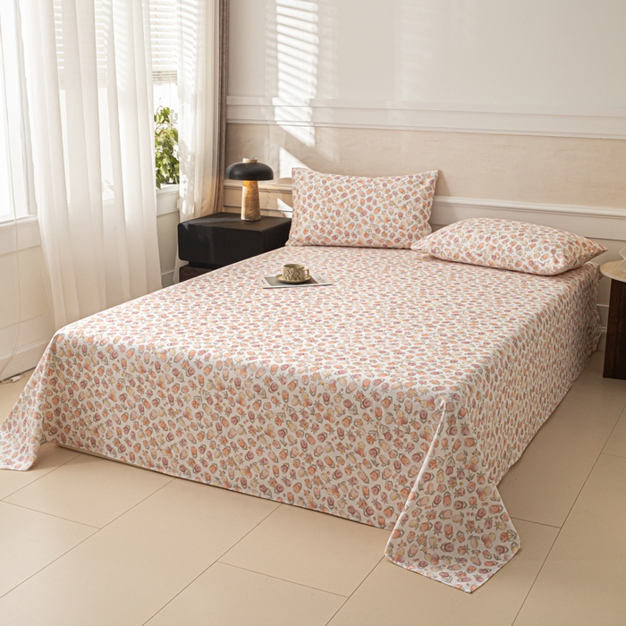 91家纺网 家纺一手货源 找家纺 爱彼家纺 2026新款纯棉提花A类新款老粗布夏季凉席单床单床单三件套-提花系列一 全棉提花-07蜜柚暖粉