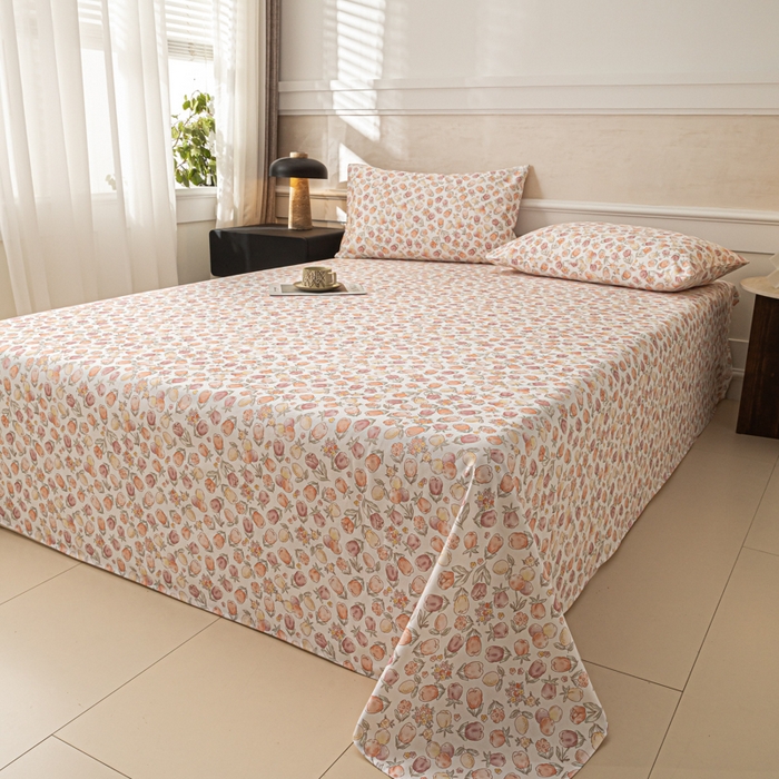 91家纺网 家纺一手货源 找家纺 爱彼家纺 2026新款纯棉提花A类新款老粗布夏季凉席单床单床单三件套-提花系列一 全棉提花-07蜜柚暖粉