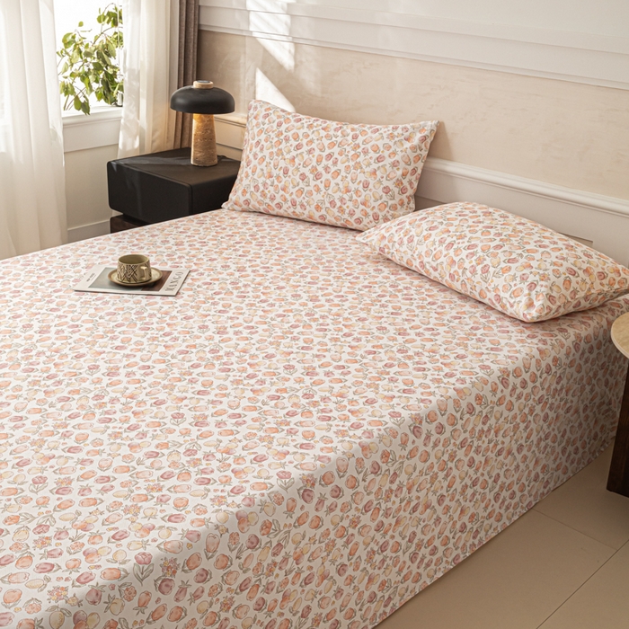 91家纺网 家纺一手货源 找家纺 爱彼家纺 2026新款纯棉提花A类新款老粗布夏季凉席单床单床单三件套-提花系列一 全棉提花-07蜜柚暖粉