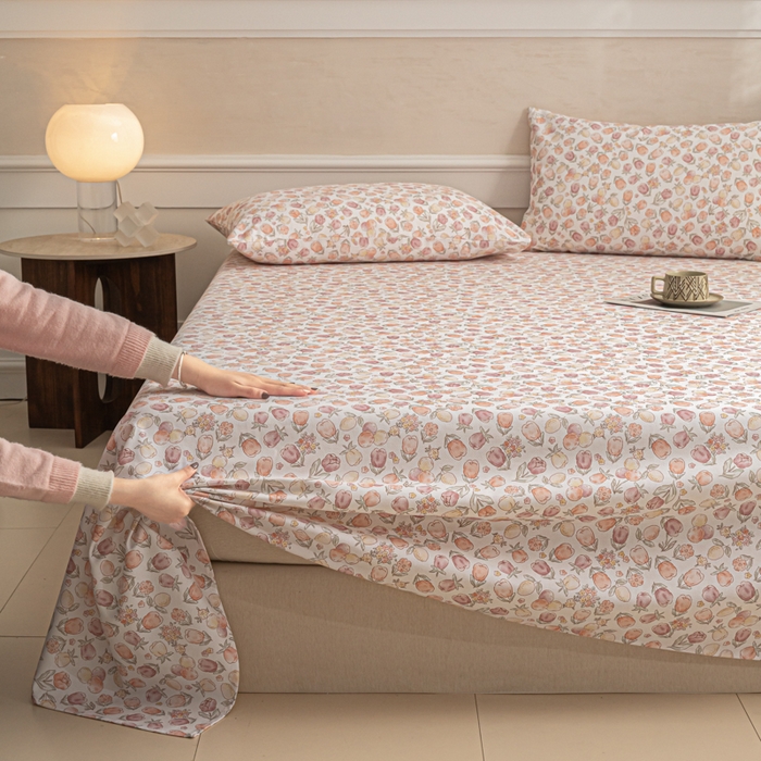 91家纺网 家纺一手货源 找家纺 爱彼家纺 2026新款纯棉提花A类新款老粗布夏季凉席单床单床单三件套-提花系列一 全棉提花-07蜜柚暖粉