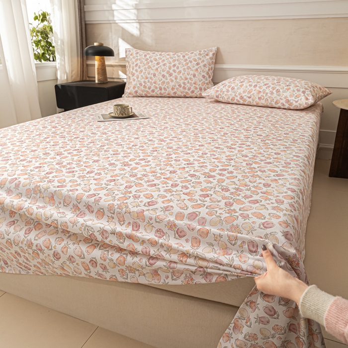 91家纺网 家纺一手货源 找家纺 爱彼家纺 2026新款纯棉提花A类新款老粗布夏季凉席单床单床单三件套-提花系列一 全棉提花-07蜜柚暖粉