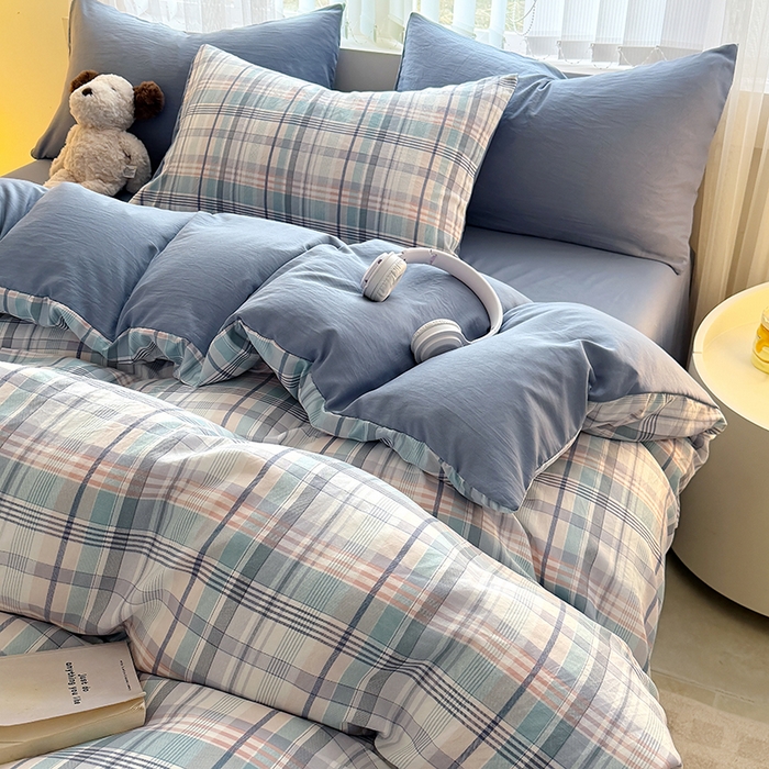 91家纺网 家纺一手货源 找家纺 网客家纺 2026新款软糯云朵棉水洗棉四件套 梦幻蓝