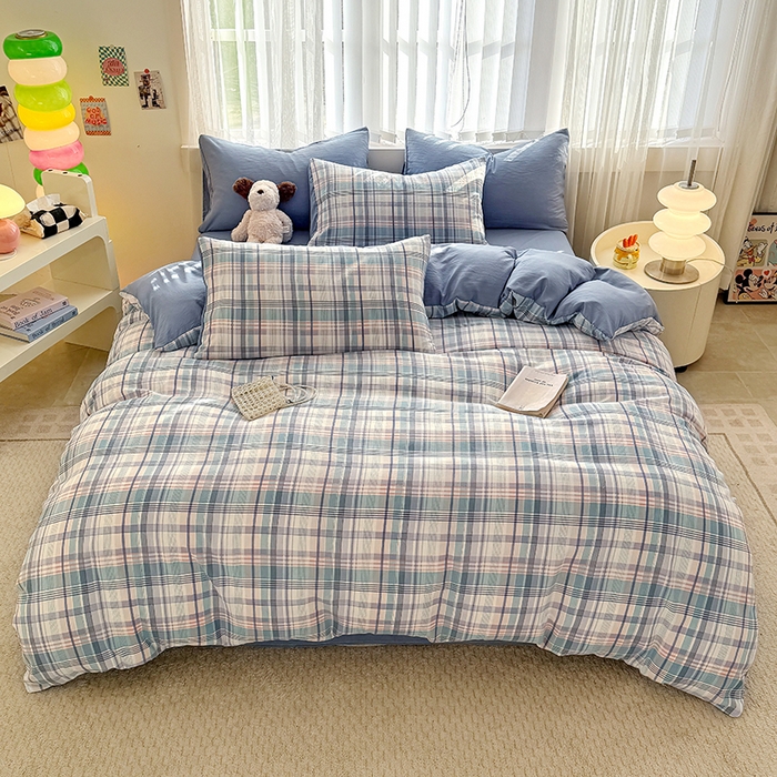 91家纺网 家纺一手货源 找家纺 网客家纺 2026新款软糯云朵棉水洗棉四件套 梦幻蓝