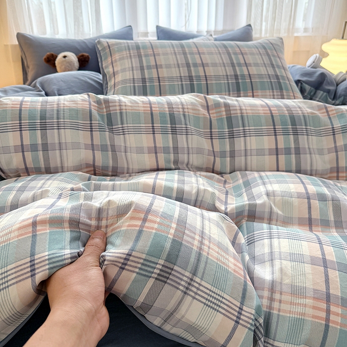 91家纺网 家纺一手货源 找家纺 网客家纺 2026新款软糯云朵棉水洗棉四件套 梦幻蓝