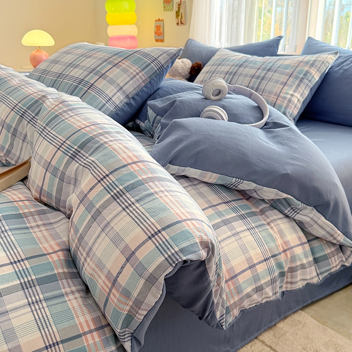 91家纺网 家纺一手货源 找家纺 网客家纺 2026新款软糯云朵棉水洗棉四件套 梦幻蓝