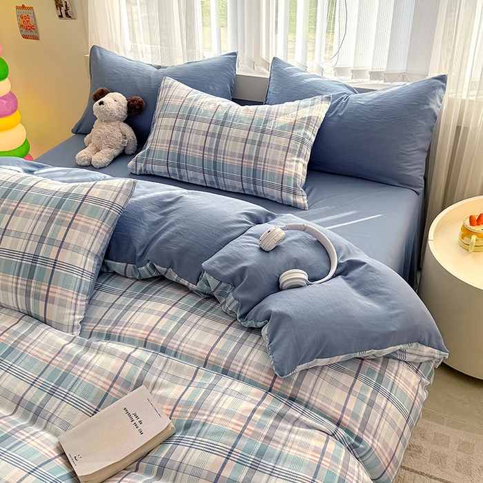 91家纺网 家纺一手货源 找家纺 网客家纺 2026新款软糯云朵棉水洗棉四件套 梦幻蓝