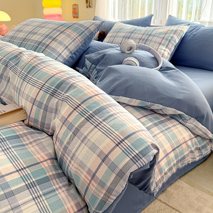 91家纺网 家纺一手货源 找家纺 网客家纺 2026新款软糯云朵棉水洗棉四件套 梦幻蓝