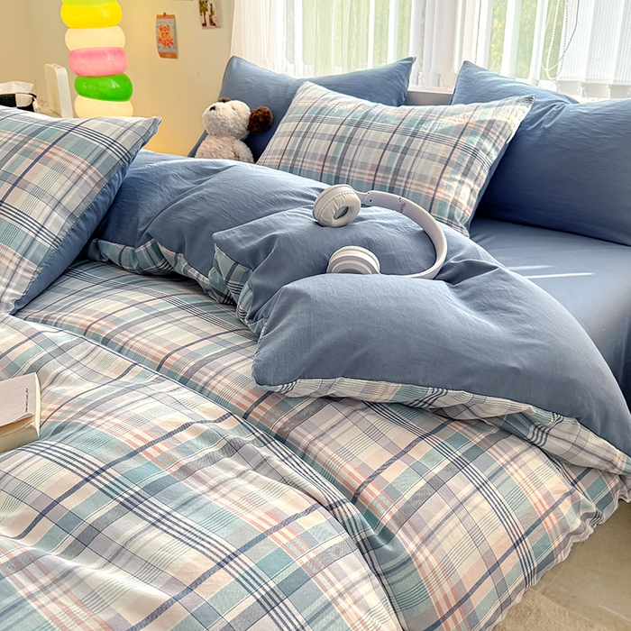 91家纺网 家纺一手货源 找家纺 网客家纺 2026新款软糯云朵棉水洗棉四件套 梦幻蓝