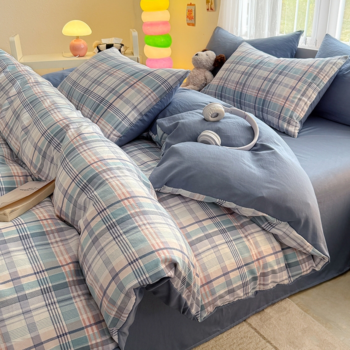 91家纺网 家纺一手货源 找家纺 网客家纺 2026新款软糯云朵棉水洗棉四件套 梦幻蓝