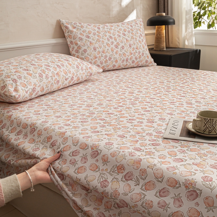 91家纺网 家纺一手货源 找家纺 爱彼家纺 2026新款纯棉提花A类新款老粗布夏季凉席单床单床单三件套-提花系列一 全棉提花-07蜜柚暖粉