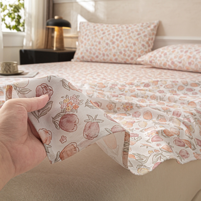 91家纺网 家纺一手货源 找家纺 爱彼家纺 2026新款纯棉提花A类新款老粗布夏季凉席单床单床单三件套-提花系列一 全棉提花-07蜜柚暖粉