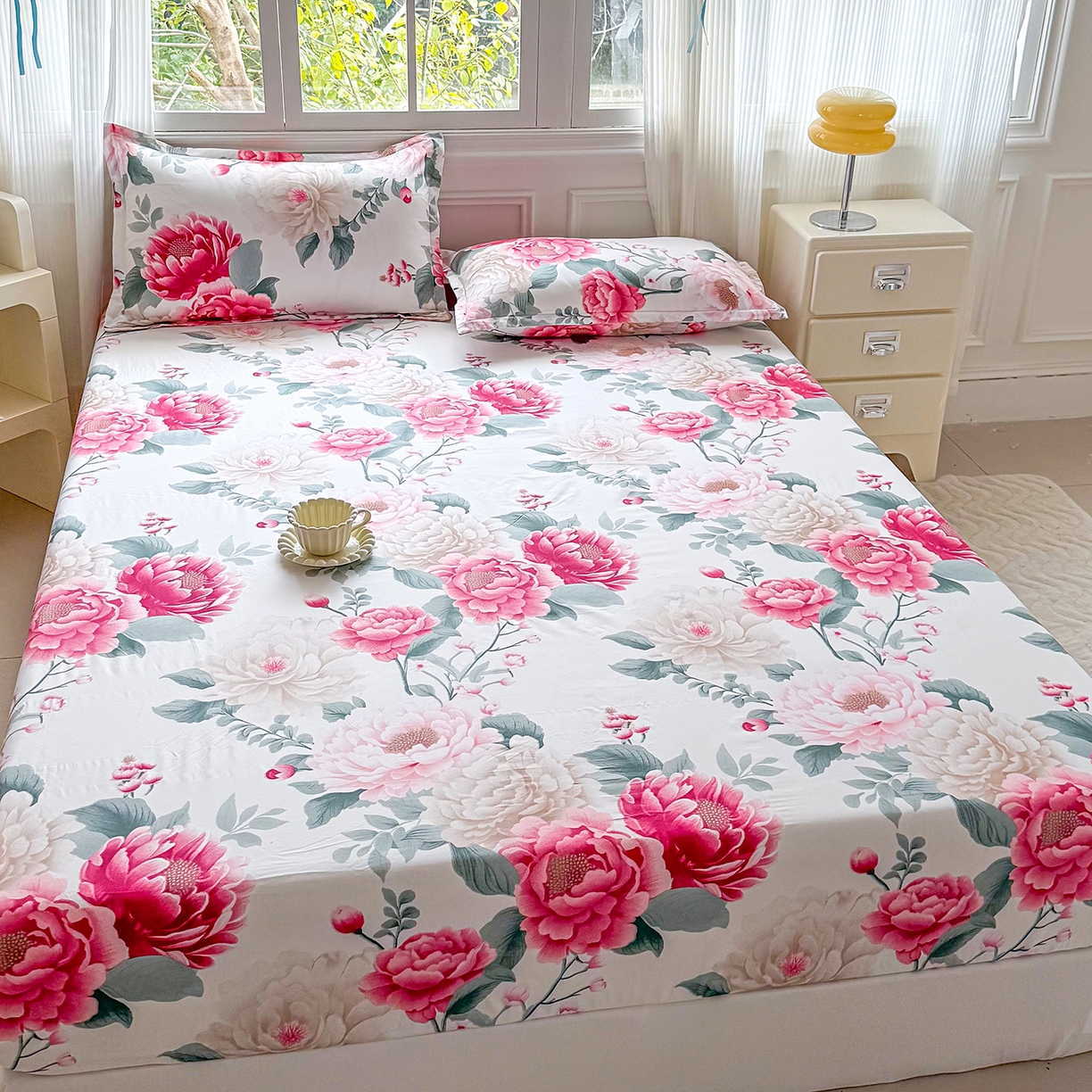 91家纺网 家纺一手货源 找家纺 梵巢家纺 芦荟棉床笠单床笠，外贸跨境单床笠磨毛床笠印花床笠床笠三件套 花开富贵