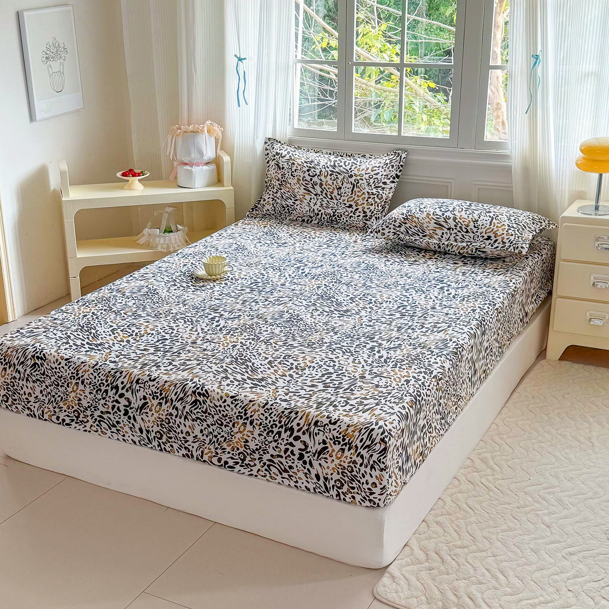 梵巢家纺 芦荟棉床笠单床笠，外贸跨境单床笠磨毛床笠印花床笠床笠三件套 虎虎生威