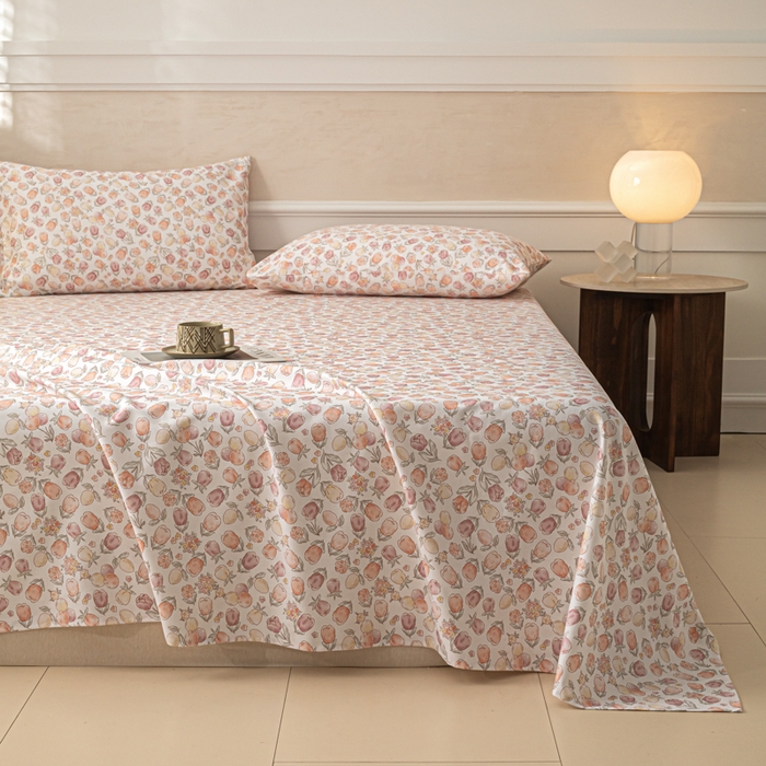 91家纺网 家纺一手货源 找家纺 爱彼家纺 2026新款纯棉提花A类新款老粗布夏季凉席单床单床单三件套-提花系列一 全棉提花-07蜜柚暖粉