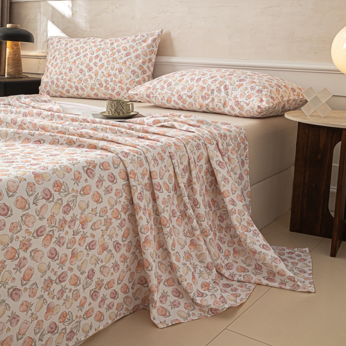 91家纺网 家纺一手货源 找家纺 爱彼家纺 2026新款纯棉提花A类新款老粗布夏季凉席单床单床单三件套-提花系列一 全棉提花-07蜜柚暖粉