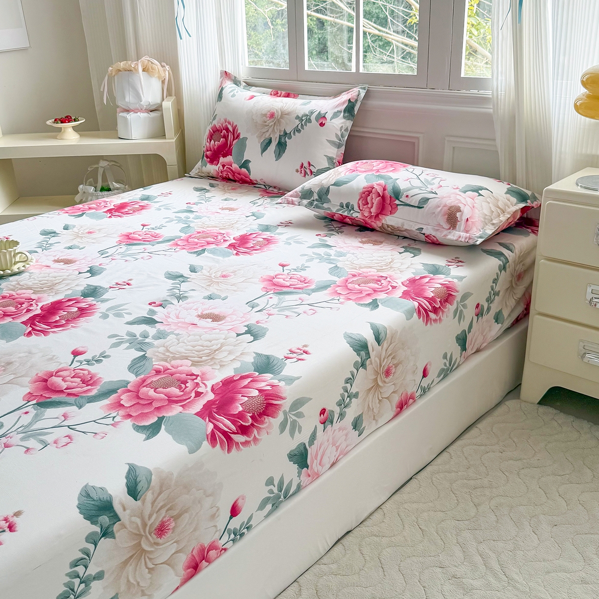 91家纺网 家纺一手货源 找家纺 梵巢家纺 芦荟棉床笠单床笠，外贸跨境单床笠磨毛床笠印花床笠床笠三件套 花开富贵