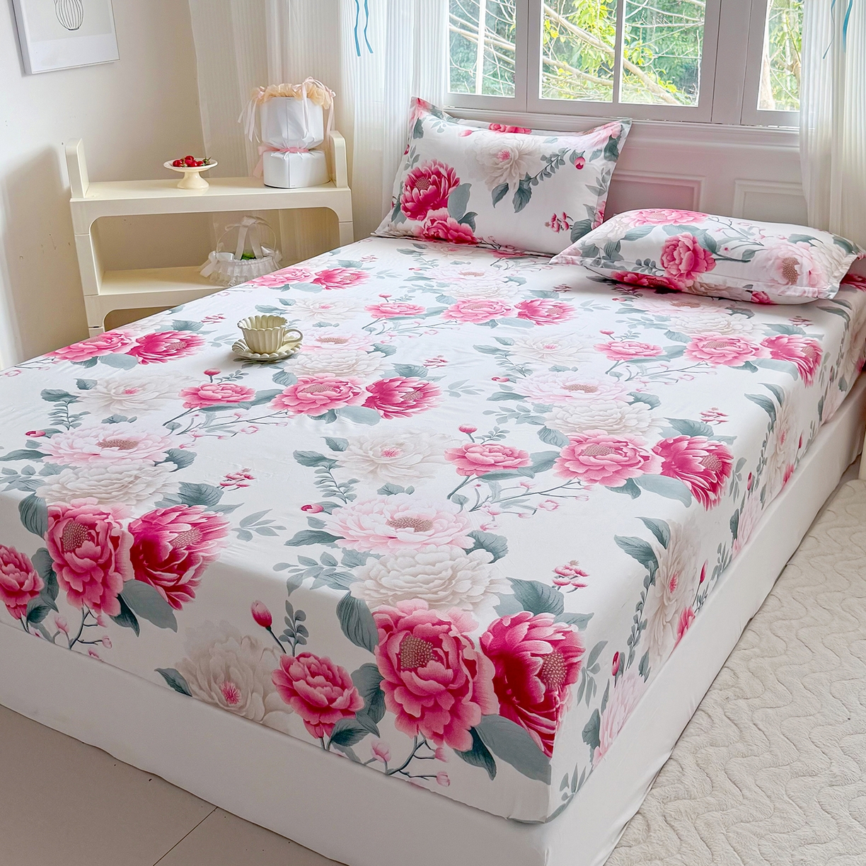 91家纺网 家纺一手货源 找家纺 梵巢家纺 芦荟棉床笠单床笠，外贸跨境单床笠磨毛床笠印花床笠床笠三件套 花开富贵