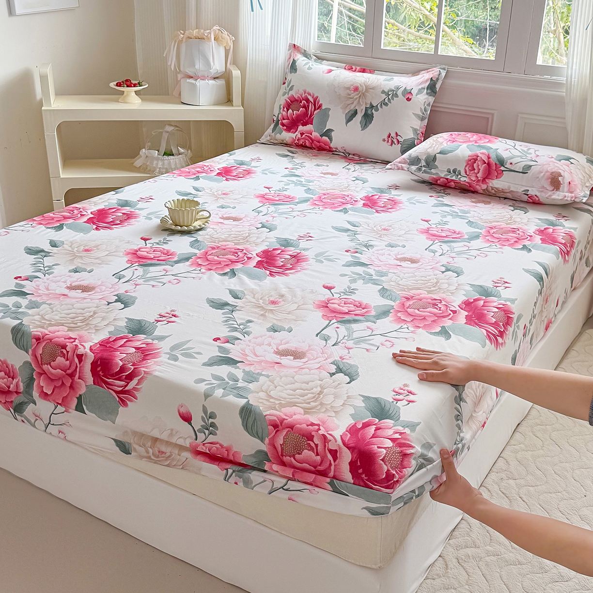 91家纺网 家纺一手货源 找家纺 梵巢家纺 芦荟棉床笠单床笠，外贸跨境单床笠磨毛床笠印花床笠床笠三件套 花开富贵