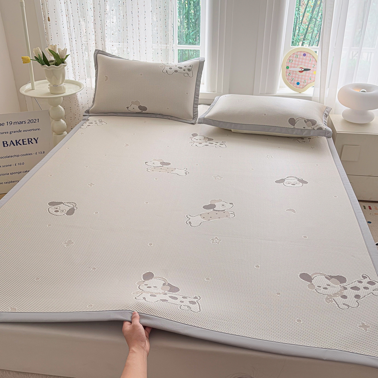 91家纺网 家纺一手货源 找家纺 （总）小萌虎 2026新款乙纶PE提花冰豆豆凉席卡通床席款