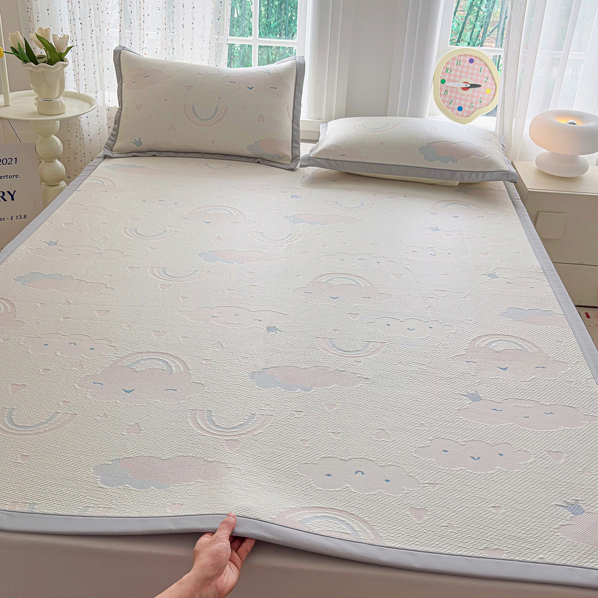 91家纺网 家纺一手货源 找家纺 （总）小萌虎 2026新款乙纶PE提花冰豆豆凉席卡通床席款