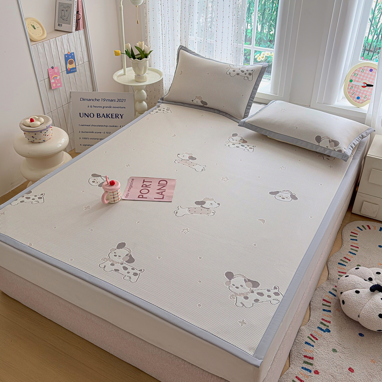 91家纺网 家纺一手货源 找家纺 小萌虎 2026新款乙纶PE提花冰豆豆凉席卡通床席款 腊肠狗-咖