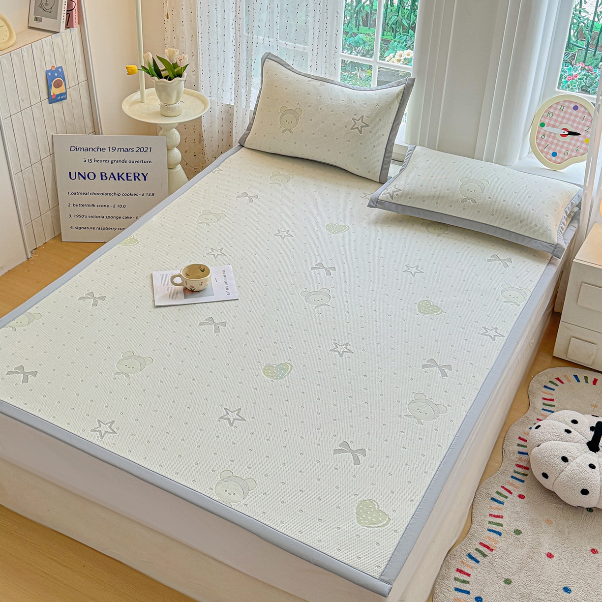 91家纺网 家纺一手货源 找家纺 小萌虎 2026新款乙纶PE提花冰豆豆凉席卡通床席款 小美熊